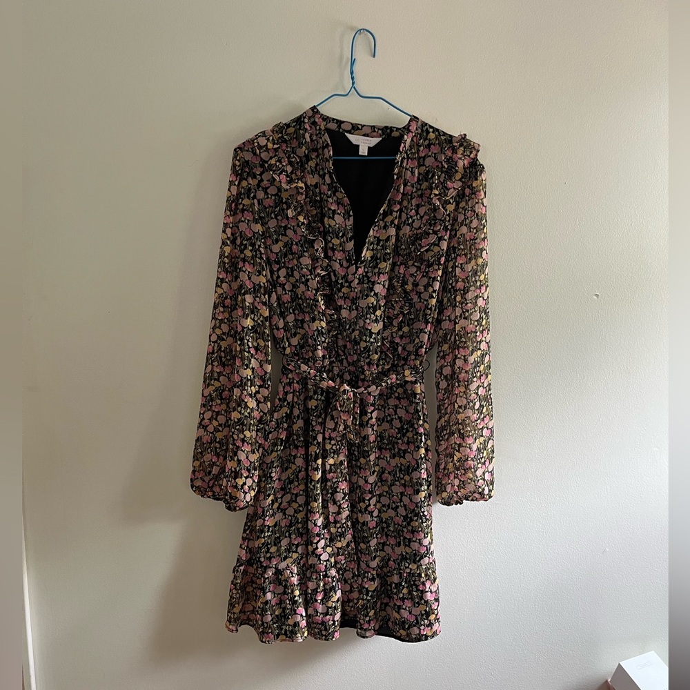 LC Lauren Conrad Black and Pink Floral Long Sleeve Dress